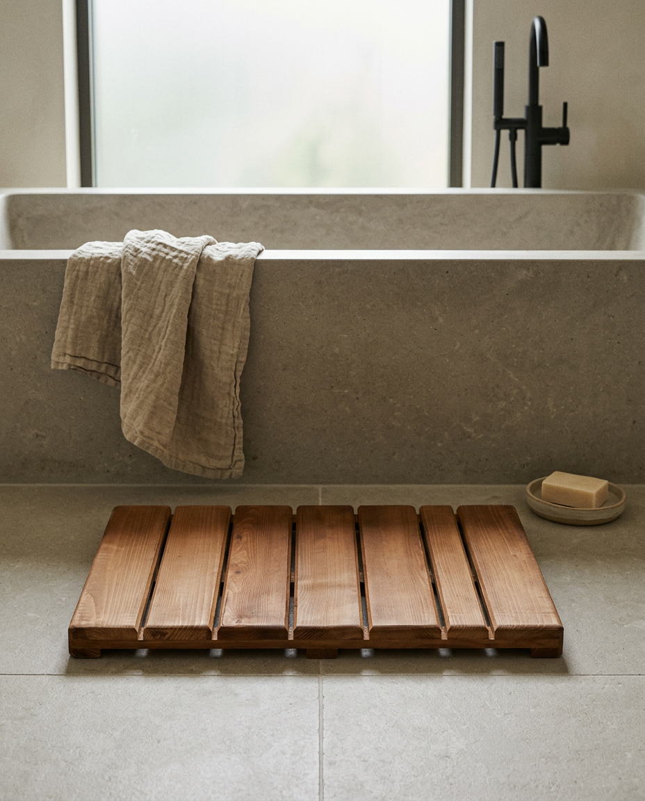 20in Teak Bathroom Accessory | Modern Natural Stone and Teak Bath Set For Bathroom, Shower and Spa