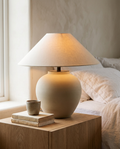 Ceramic Table Lamp | Modern Linen Shade Bedside Lamp For Bedroom, Living Room and Office