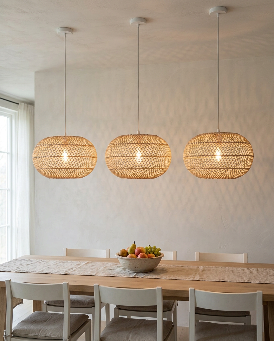 40cm Rattan Pendant Light | Modern Nordic Ceiling Light For Kitchen Island, Dining Room and Hallway