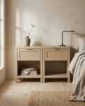 Nightstands Farmhouse Solid Wood Rattan Nightstand | Modern Nordic Bedside Table For Living Room and Bedroom