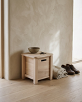 Storage Drawer Solid Wood Wooden Side Table | Modern Nordic Accent Stool For Living Room and Bedroom