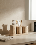 Travertine Stone Bathroom Set | Modern Vanity Accessory Set For Bathroom, Shower and Spa
