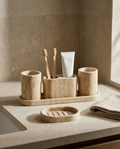 Cup Toothbrush Travertine Stone Soap Dish | Modern Draining Soap Holder For Bathroom, Shower and Spa