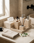 Beige Quick Drying Stone Bathroom Set styled in a modern home interior