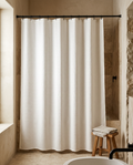 White Quick Drying Waffle Shower Curtain styled in a modern home interior