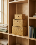 Straw Lid Large Capacity Woven Storage Basket styled in a modern home interior