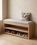 Hidden Compartment Solid Wood Shoe Storage Bench styled in a modern home interior