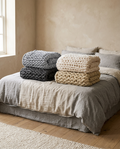 Merino Oversized Chunky Knit Throw Blanket styled in a modern home interior