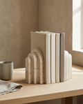 Weighted Stone Bookends styled in a modern home interior