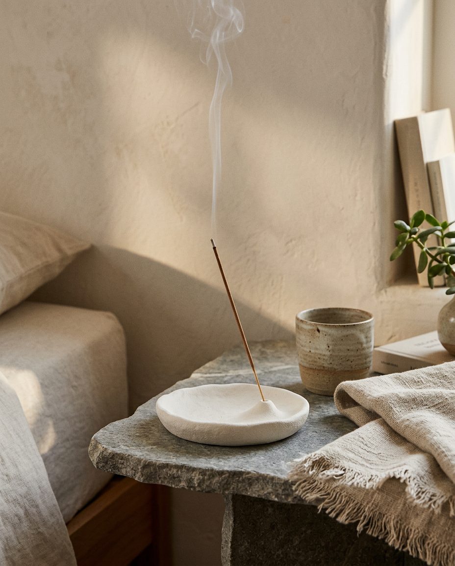 Cement Stone Incense Holder styled in a modern home interior