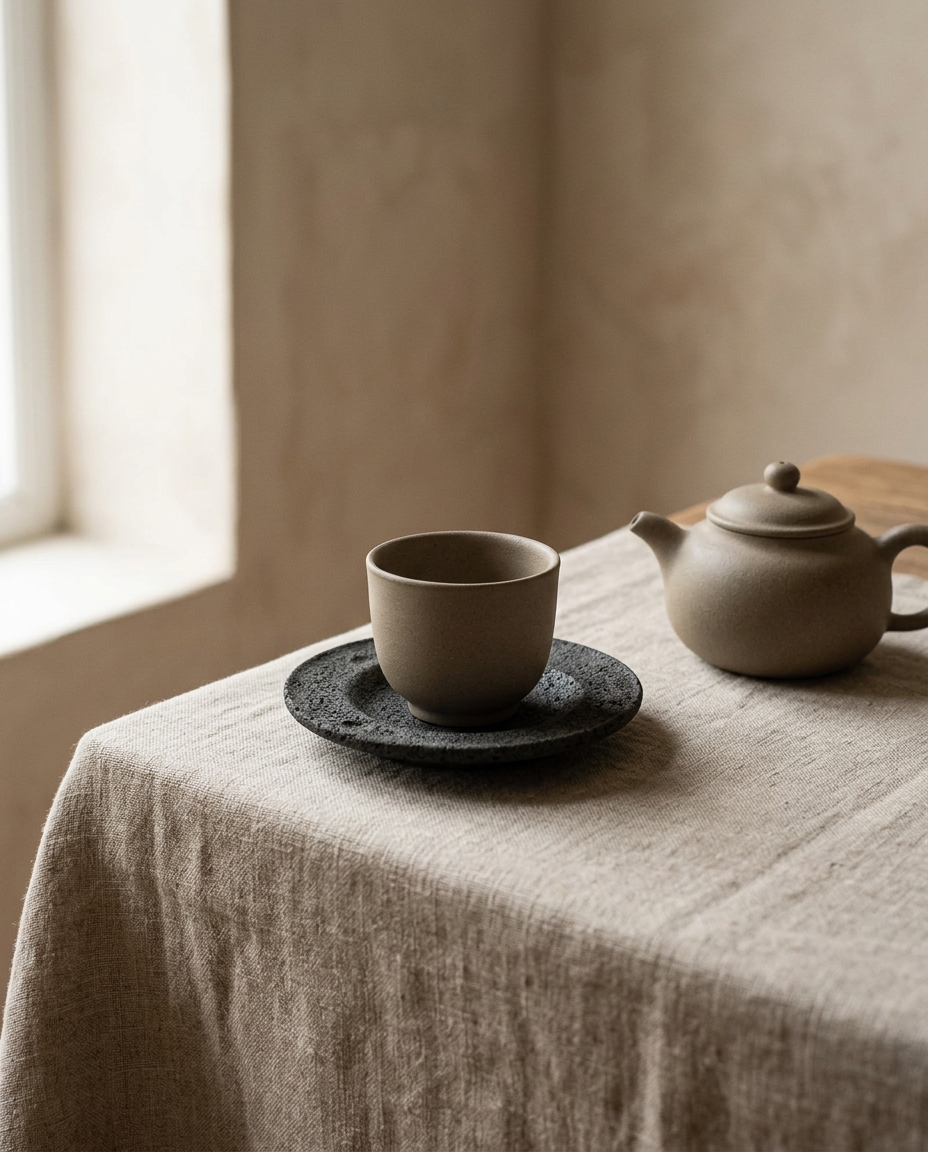 Lava Tea Absorbent Stone Coaster Set styled in a modern home interior