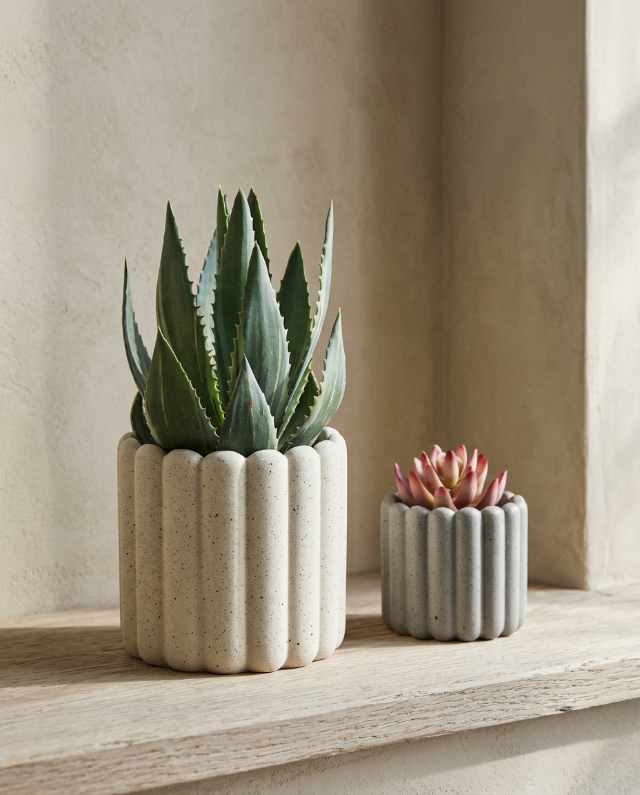 Stone Plant Pot styled in a modern home interior