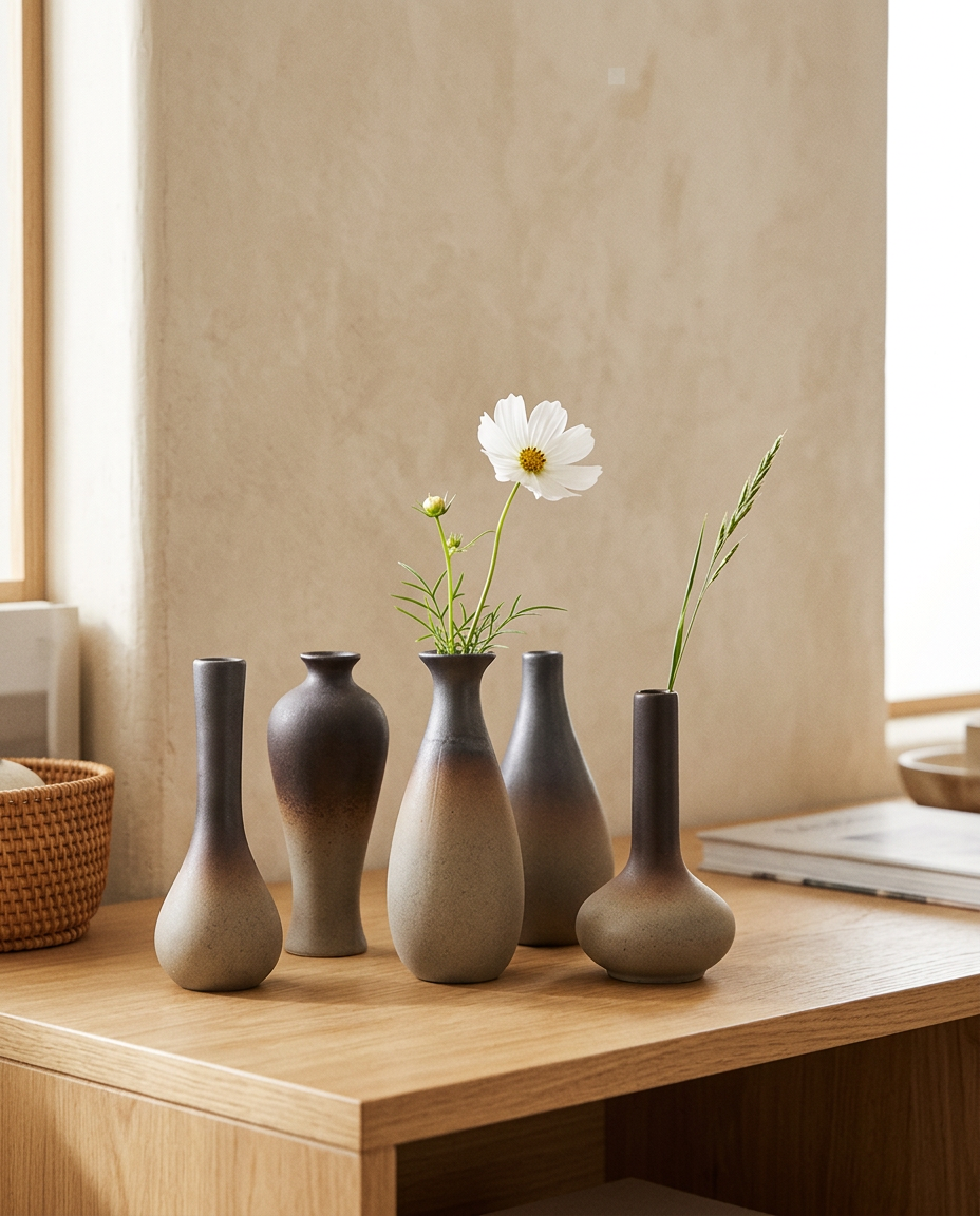Zen Handmade Ceramic Vase styled in a modern home interior