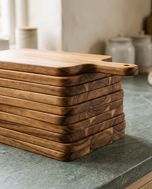 Nuenen acacia cutting boards 10pc, close detail showing material and finish