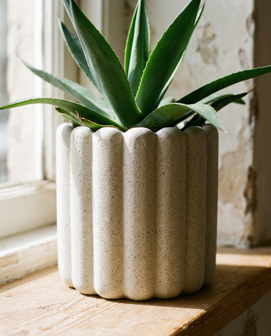 Frosted geometric stone pattern pot, close detail showing material and finish