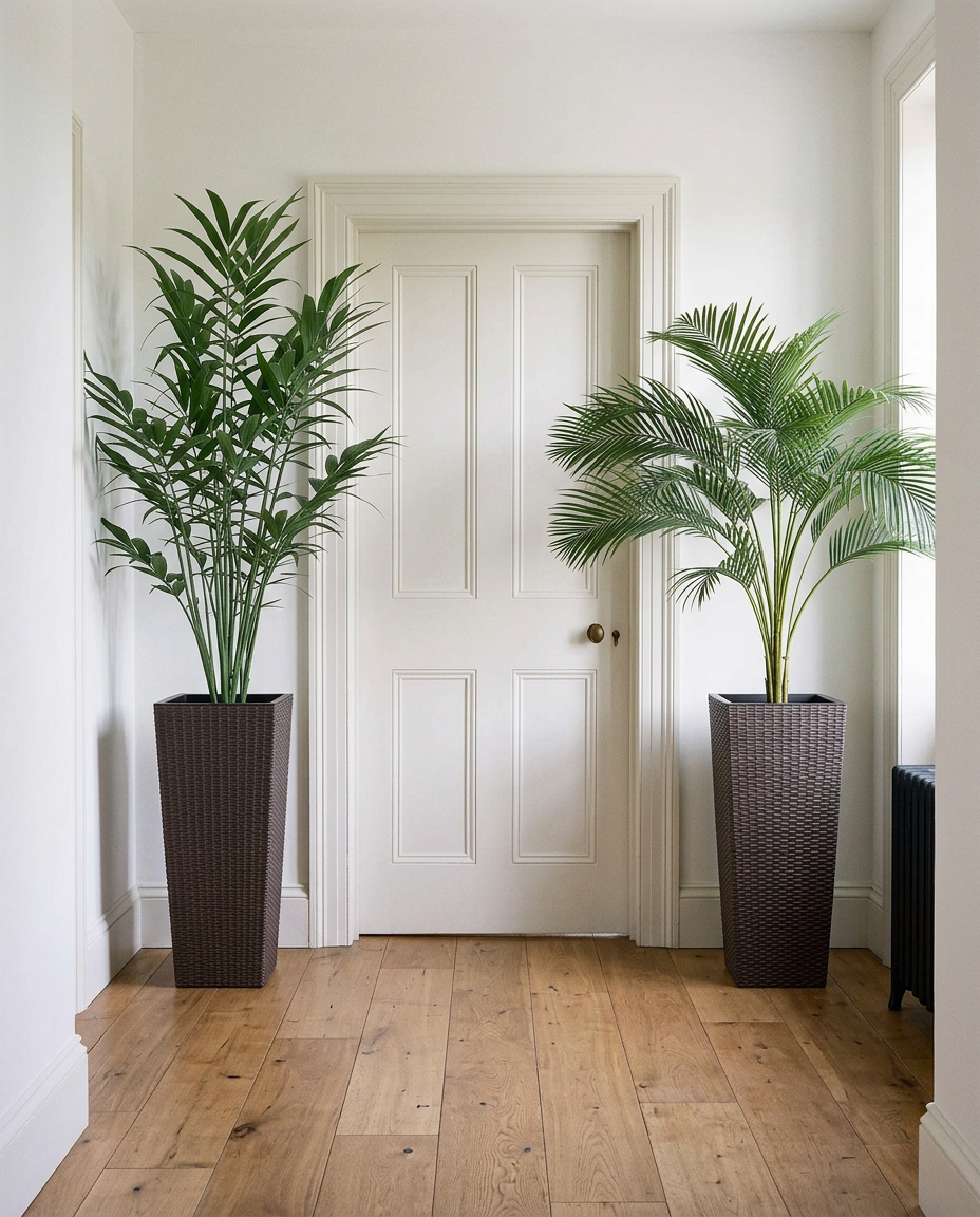 23.6in tall tapered planters set of 2, shown in a room setting for scale